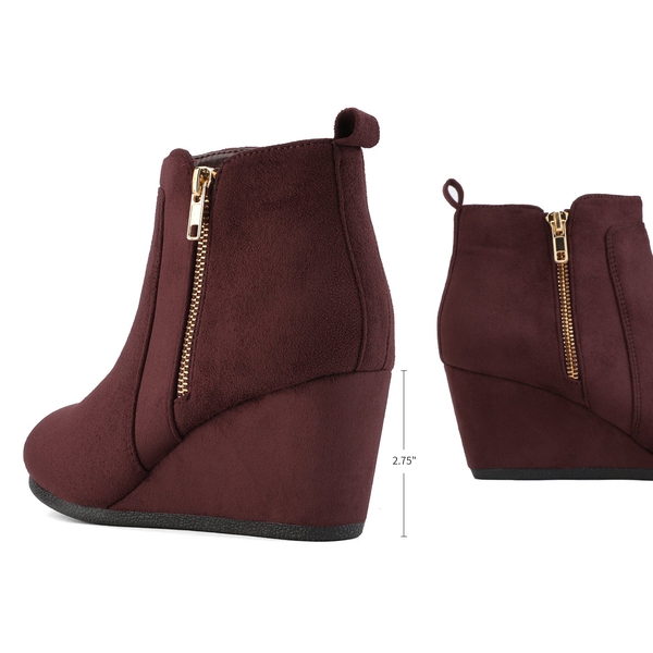 Pointed Toe Suede Wedge Bootie - BURGUNDY SUEDE - 3